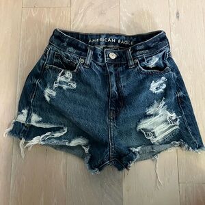 American Eagle Outfitters Ripped Jean Shorts - Dark Blue
